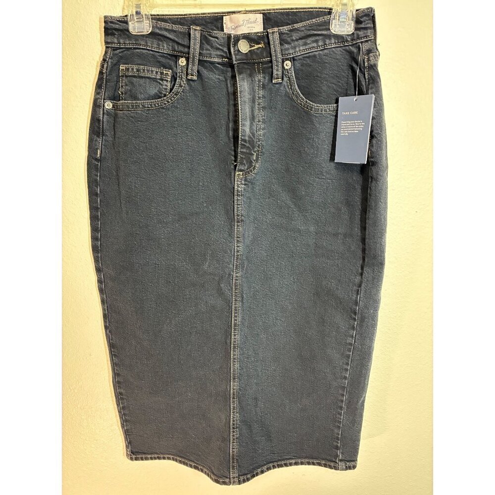 NWT Universal Thread Denim Maxi Skirt Pencil Dark Wash Blue Jean Size 4 BA7